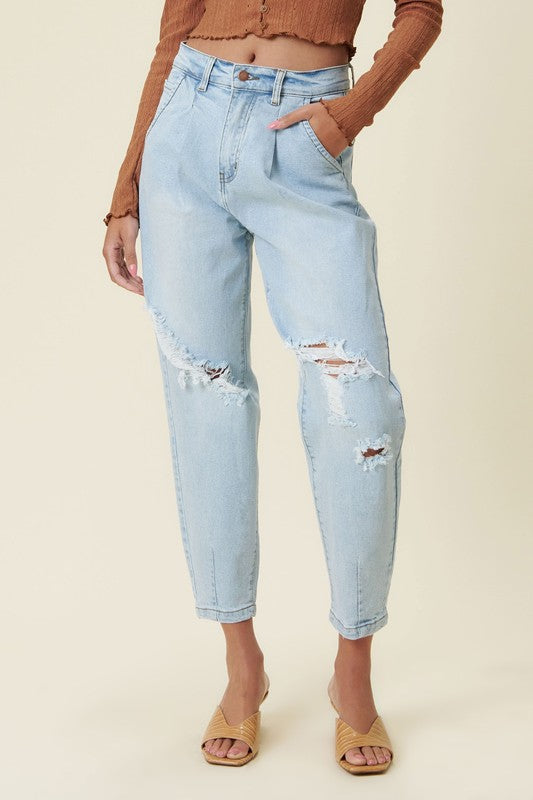 Distressed Slouchy Jeans - Premium Jeans from Vibrant M.i.U - Just $68! Shop now at Ida Louise Boutique