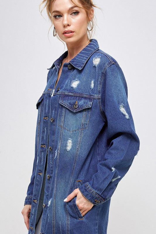 Denim 3/4 Quarter Mid Length Jean jacket - Premium Jean Jacket from Blue Age - Just $64! Shop now at Ida Louise Boutique