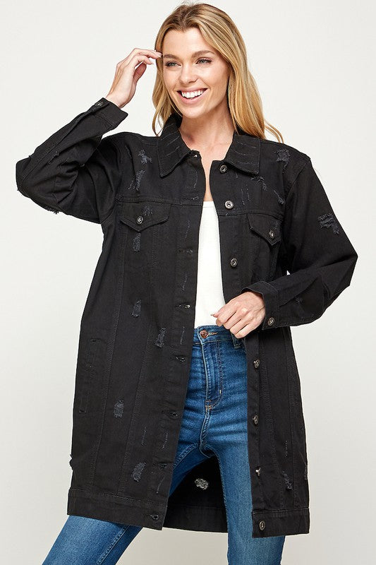 Denim 3/4 Quarter Mid Length Jean jacket - Premium Jean Jacket from Blue Age - Just $64! Shop now at Ida Louise Boutique
