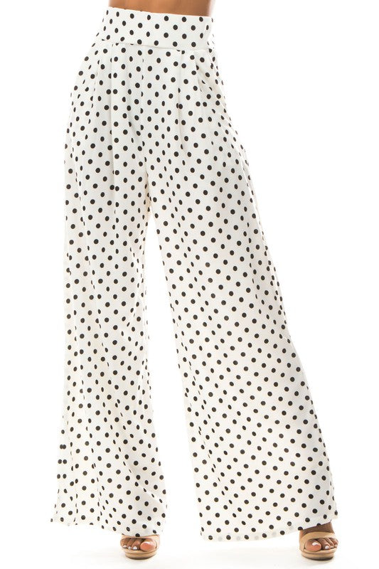 Polka Dot Palazzo Black & White Women's High Waisted Pants - Premium  from By Claude - Just $62! Shop now at Ida Louise Boutique