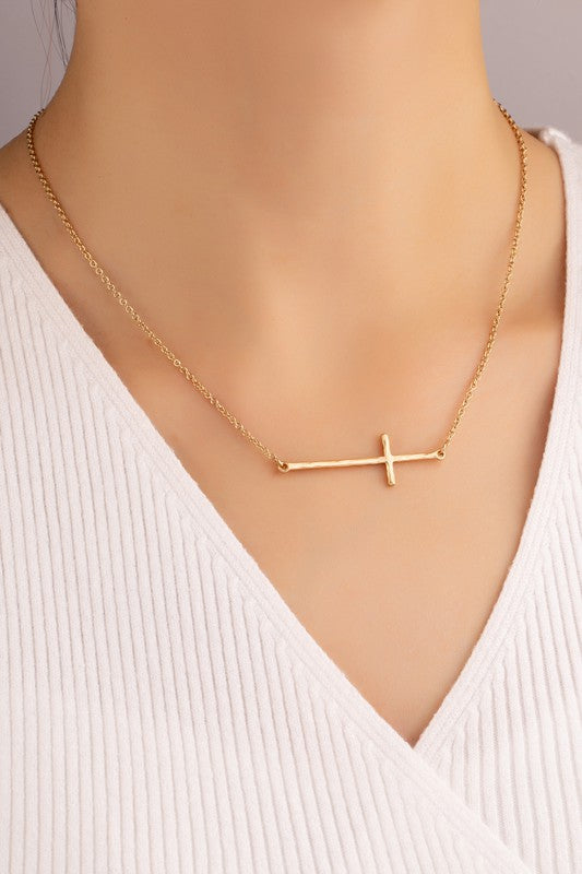 Hammered Sideways Cross Necklace - Premium  from LA3accessories - Just $18! Shop now at Ida Louise Boutique