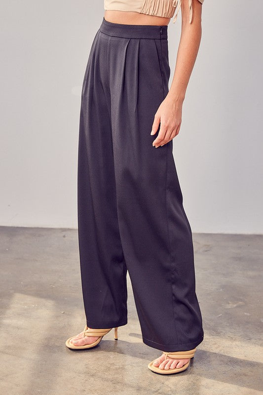 Wide Leg Pleated Navy Pants - Premium Pants from Do + Be Collection - Just $60! Shop now at Ida Louise Boutique