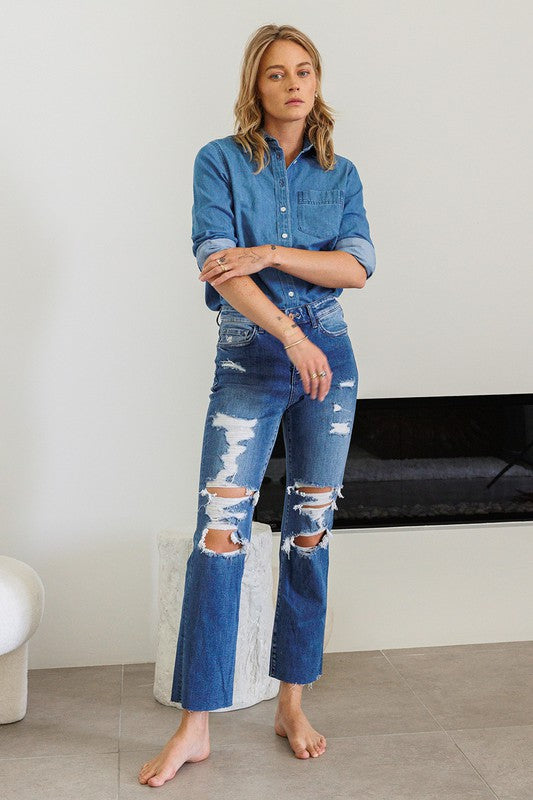 Distressed High Rise Ankle Relaxed Straight Jeans - Premium Jeans from Flying Monkey - Just $70! Shop now at Ida Louise Boutique