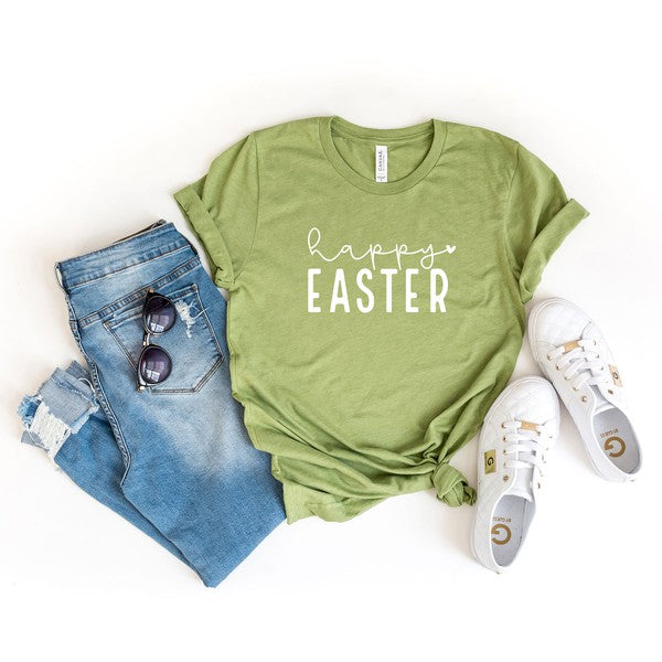 Happy Easter With Heart Short Sleeve Graphic Tee - Premium  from Olive and Ivory Wholesale - Just $38! Shop now at Ida Louise Boutique