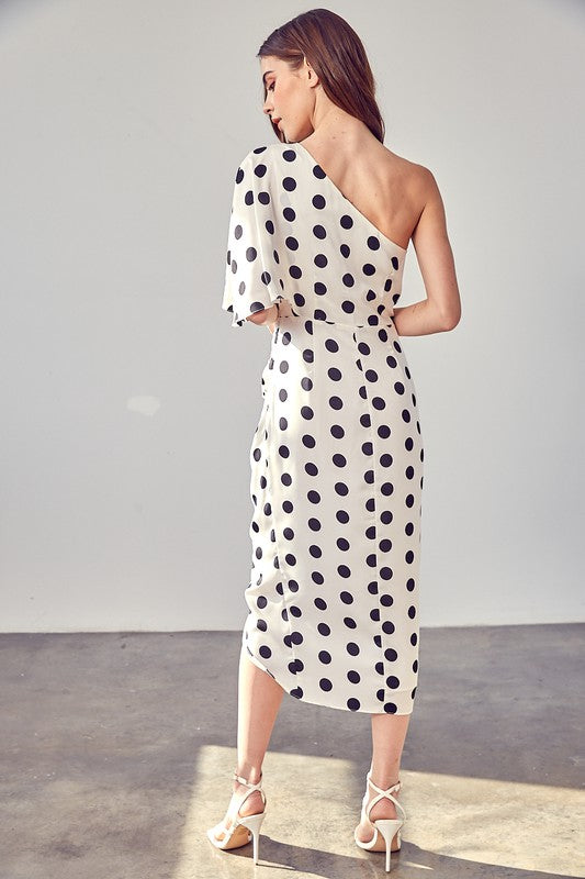 One Shoulder Polka Dot Wrap Dress - Premium Dresses from Do + Be Collection - Just $64! Shop now at Ida Louise Boutique