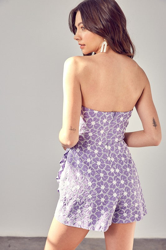 Strapless Purple Eyelet Ruffle Romper - Premium Romper from Do + Be Collection - Just $64! Shop now at Ida Louise Boutique