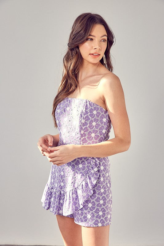 Strapless Purple Eyelet Ruffle Romper - Premium Romper from Do + Be Collection - Just $64! Shop now at Ida Louise Boutique