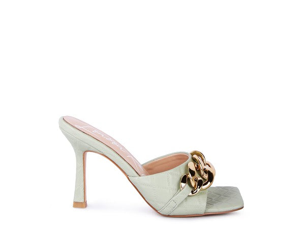 MERMAID Quilted Metal Chain Heeled Sandals - Premium Sandals from Rag Company - Just $72! Shop now at Ida Louise Boutique