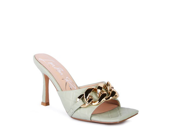 MERMAID Quilted Metal Chain Heeled Sandals - Premium Sandals from Rag Company - Just $72! Shop now at Ida Louise Boutique