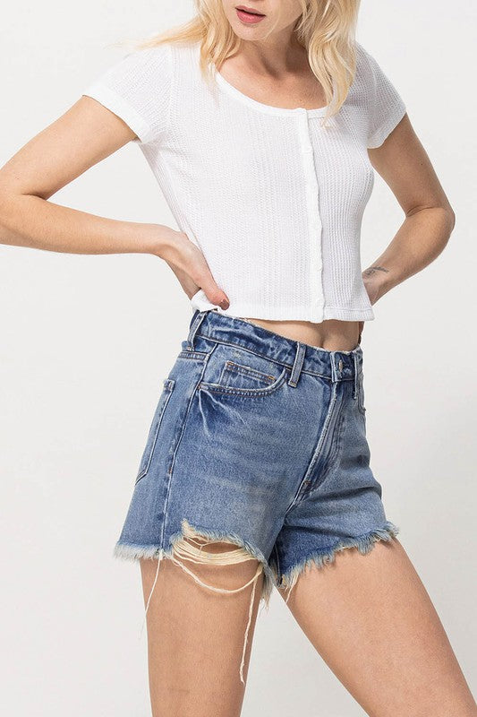 Distressed Rigid Mom Shorts - Premium Shorts from VERVET by Flying Monkey - Just $46! Shop now at Ida Louise Boutique