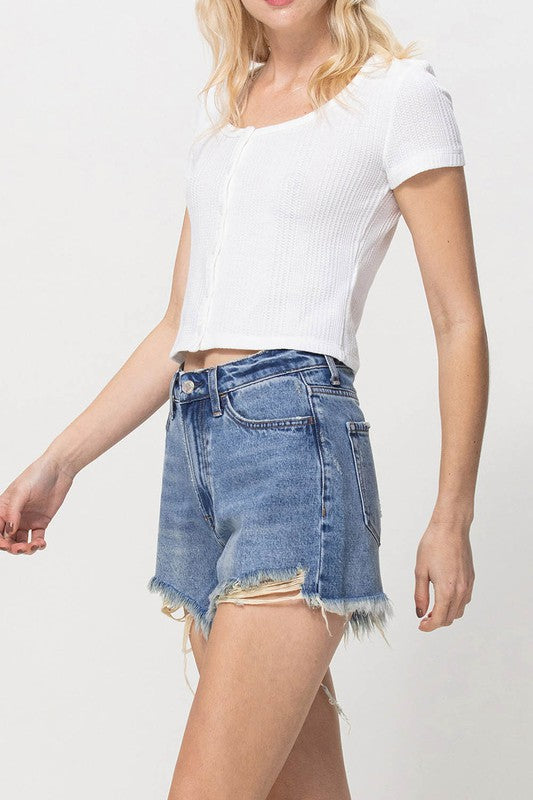 Distressed Rigid Mom Shorts - Premium Shorts from VERVET by Flying Monkey - Just $46! Shop now at Ida Louise Boutique
