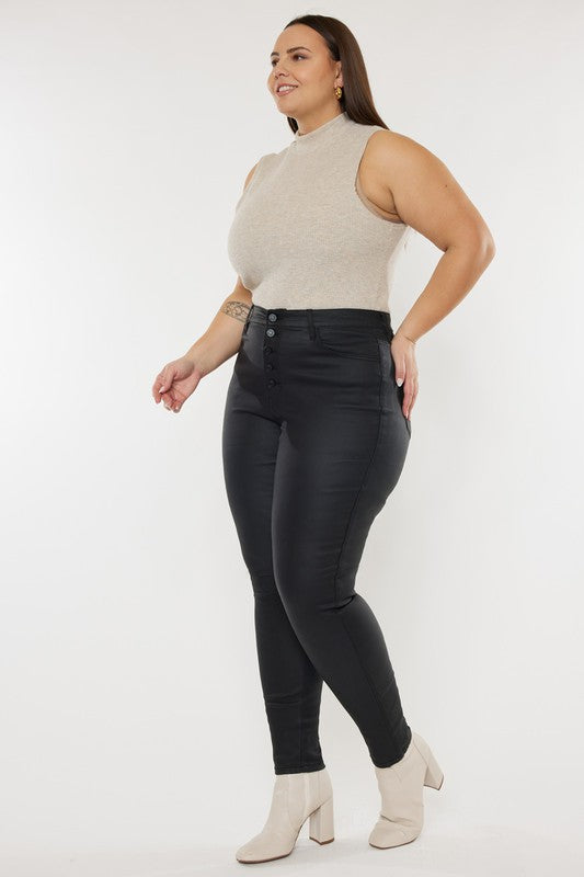 Plus Size High Rise Coated Ankle Skinny Jeans - Premium Jeans from Kan Can USA - Just $70! Shop now at Ida Louise Boutique