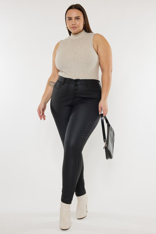 Plus Size High Rise Coated Ankle Skinny Jeans - Premium Jeans from Kan Can USA - Just $70! Shop now at Ida Louise Boutique