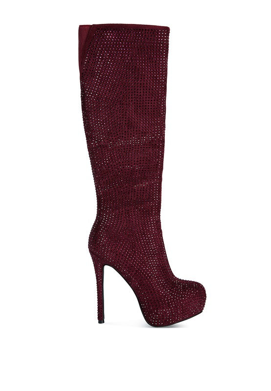 Nebula Rhinestone Embellished Stiletto Calf Boots - Premium  from Rag Company - Just $95! Shop now at Ida Louise Boutique
