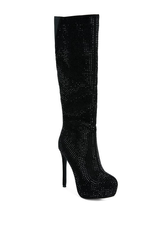 Nebula Rhinestone Embellished Stiletto Calf Boots - Premium Boots from Rag Company - Just $95! Shop now at Ida Louise Boutique