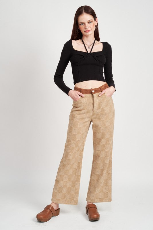 Brown or Black Plaid Women’s Pants with Faux Waist Detail - Premium Pants from Emory Park - Just $68! Shop now at Ida Louise Boutique