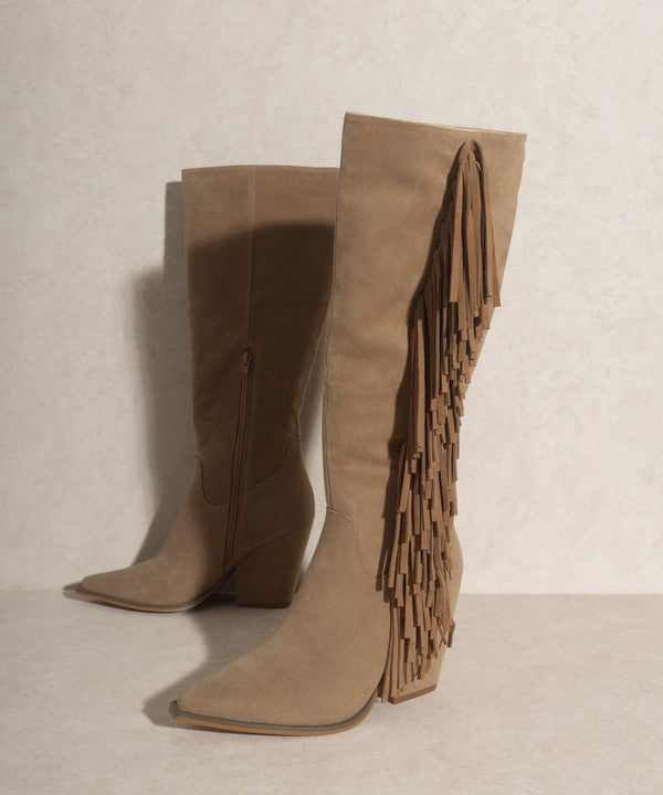 Knee  High Fringe Khaki Boots - Premium Shoes from Oasis Society - Just $106! Shop now at Ida Louise Boutique