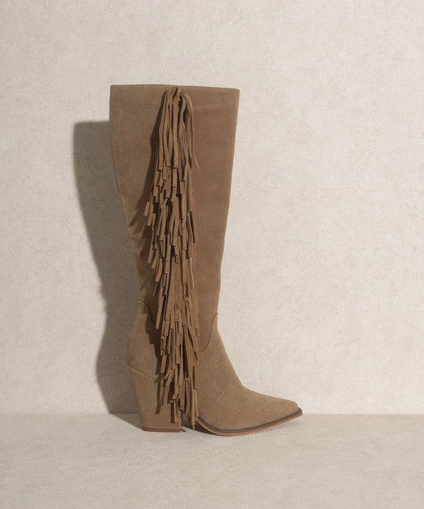 Knee  High Fringe Khaki Boots - Premium Knee High Boots from Oasis Society - Just $106! Shop now at Ida Louise Boutique