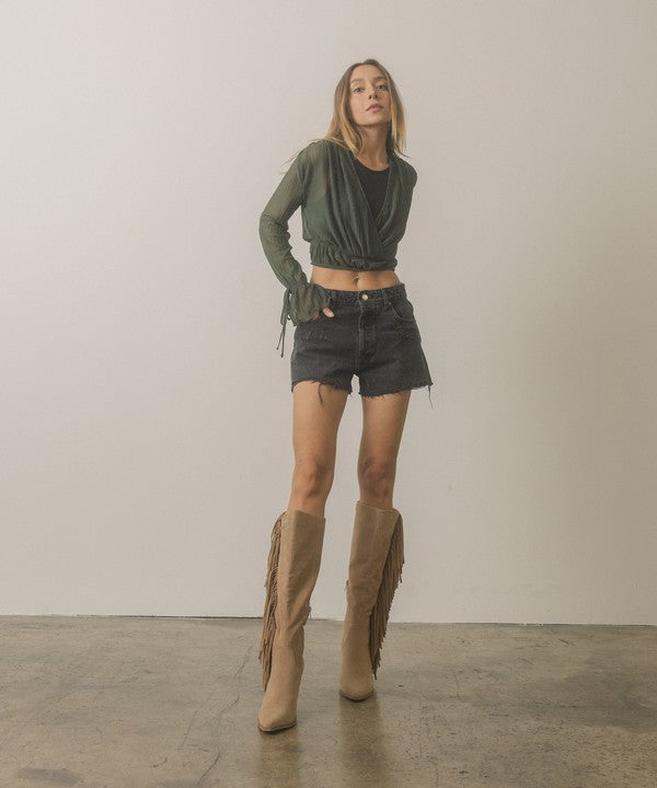 Knee  High Fringe Khaki Boots - Premium Knee High Boots from Oasis Society - Just $106! Shop now at Ida Louise Boutique