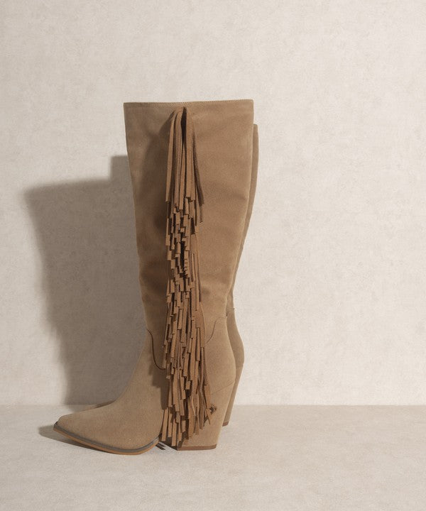 Knee  High Fringe Khaki Boots - Premium Knee High Boots from Oasis Society - Just $106! Shop now at Ida Louise Boutique