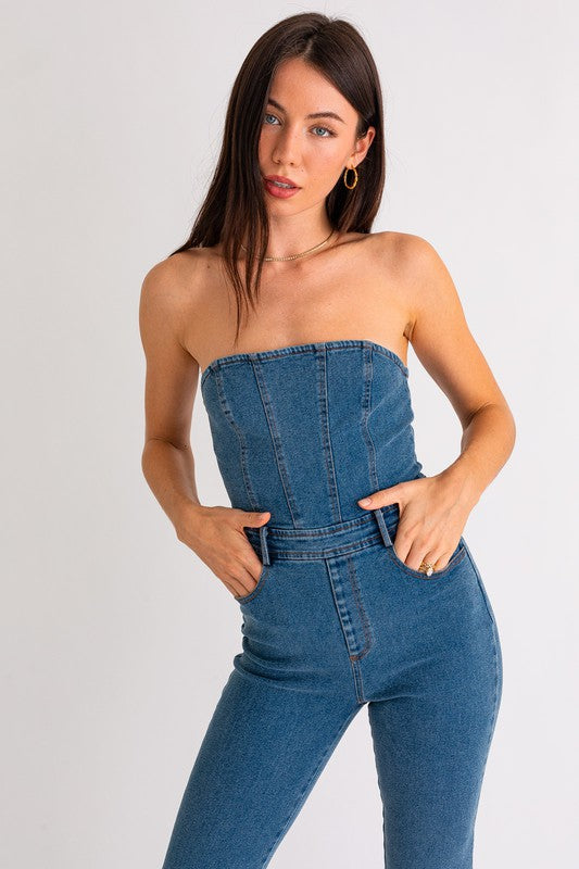 Tube Denim Jumpsuit - Premium  from LE LIS - Just $59! Shop now at Ida Louise Boutique