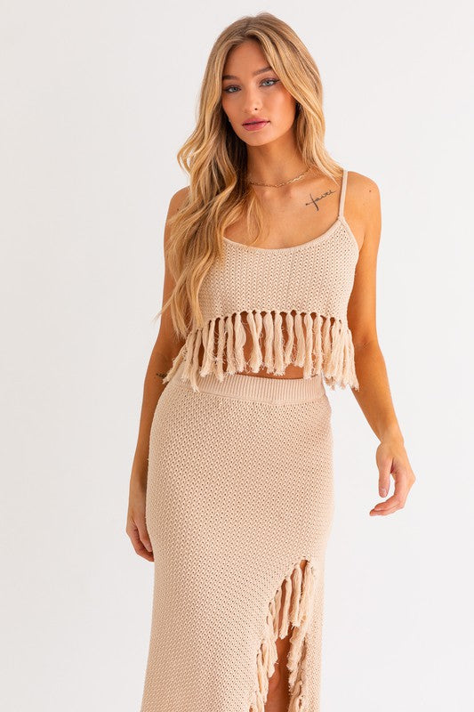 Tassel Detail Spaghetti Sweater Crop Top - Premium Tank from LE LIS - Just $44! Shop now at Ida Louise Boutique