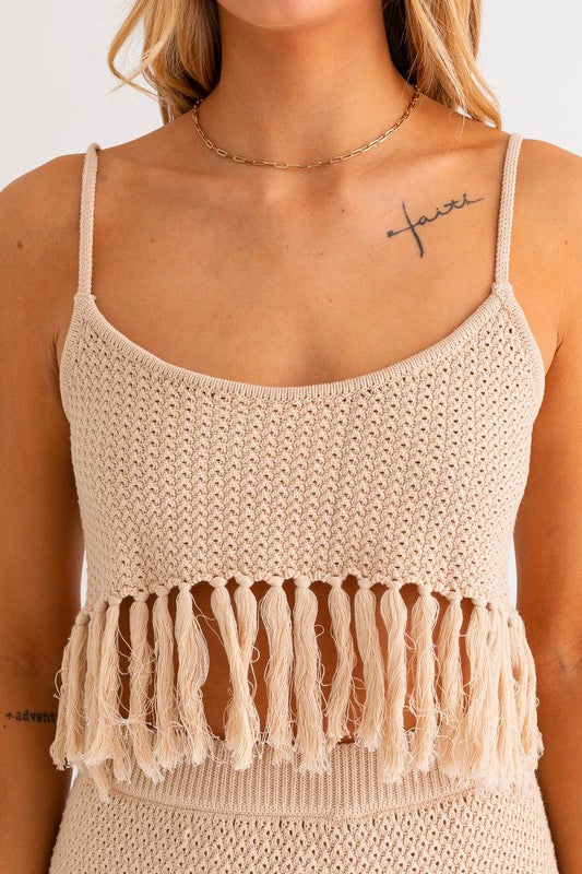 Tassel Detail Spaghetti Sweater Crop Top - Premium Tank from LE LIS - Just $44! Shop now at Ida Louise Boutique