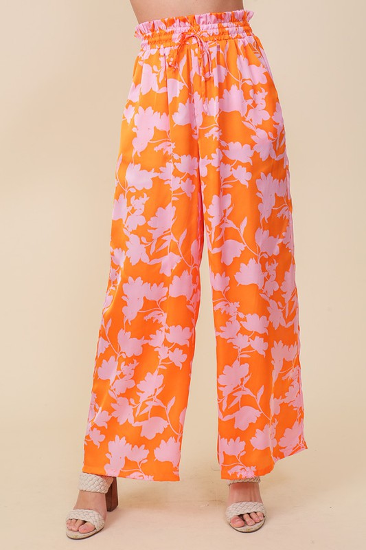 Tropical Print Women's Vacation Wide Leg Pants With Self Tie Drawstring - Premium  from Lumiere - Just $48! Shop now at Ida Louise Boutique