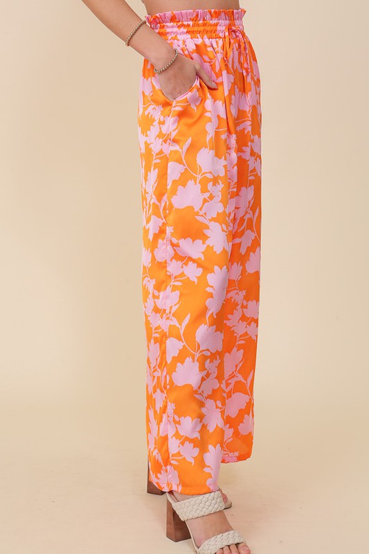 Tropical Print Women's Vacation Wide Leg Pants With Self Tie Drawstring - Premium  from Lumiere - Just $48! Shop now at Ida Louise Boutique