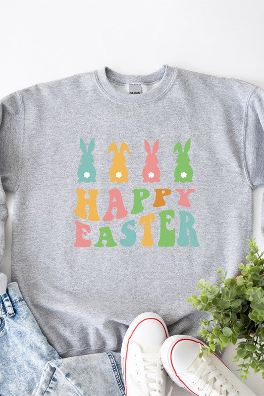 Happy Easter Pastel Bunnies Graphic Sweatshirt - Premium Sweatshirt from Olive and Ivory Wholesale - Just $50! Shop now at Ida Louise Boutique
