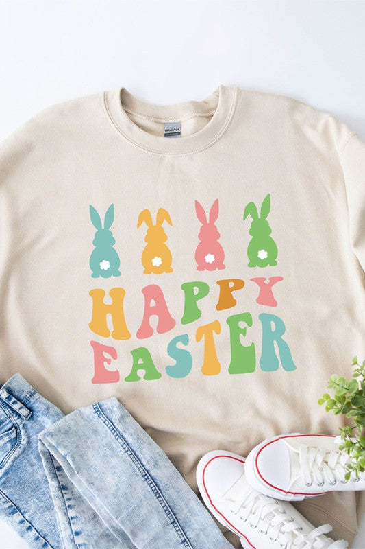 Happy Easter Pastel Bunnies Graphic Sweatshirt - Premium Sweatshirt from Olive and Ivory Wholesale - Just $50! Shop now at Ida Louise Boutique