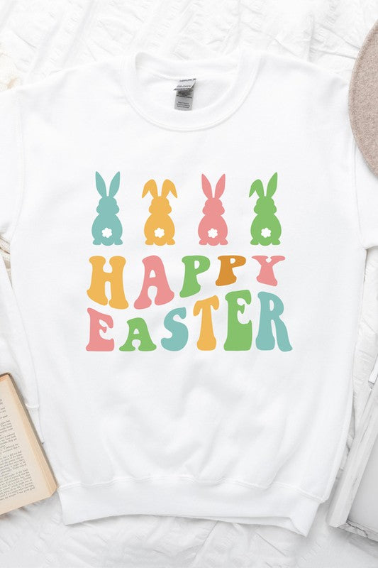 Happy Easter Pastel Bunnies Graphic Sweatshirt
