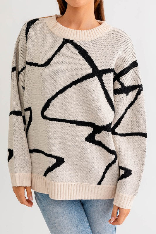 Abstract Pattern Oversized Sweater Top - Premium Sweater from LE LIS - Just $66! Shop now at Ida Louise Boutique