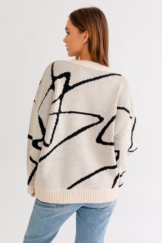 Abstract Pattern Oversized Sweater Top - Premium Sweater from LE LIS - Just $66! Shop now at Ida Louise Boutique