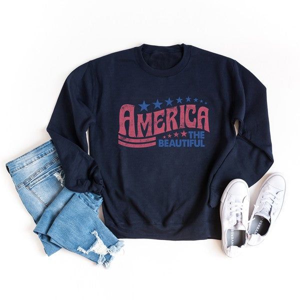 Retro America The Beautiful Graphic Sweatshirt - Premium Sweatshirt from Olive and Ivory Wholesale - Just $54! Shop now at Ida Louise Boutique