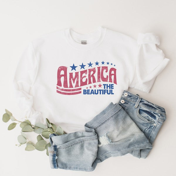 Retro America The Beautiful Graphic Sweatshirt - Premium Sweatshirt from Olive and Ivory Wholesale - Just $54! Shop now at Ida Louise Boutique