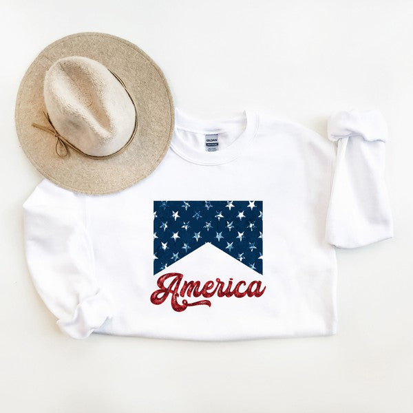 America Cursive Retro Graphic Sweatshirt - Premium Sweatshirt from Olive and Ivory Wholesale - Just $54! Shop now at Ida Louise Boutique