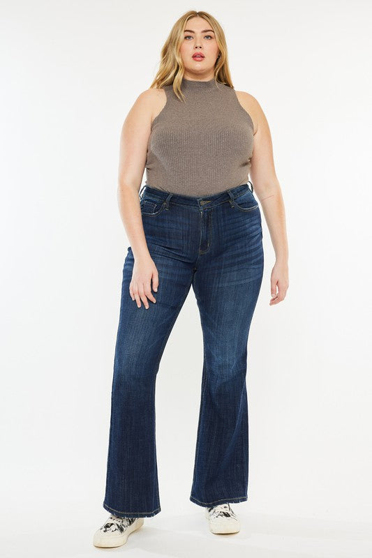 Plus Petite Dark Wash Mid Rise Flare Jeans - Premium Jeans from Kan Can USA - Just $76! Shop now at Ida Louise Boutique