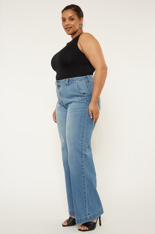 Kan Can Plus Size High Rise Trouser Wide Leg Jeans - Premium Jeans from Kan Can USA - Just $68! Shop now at Ida Louise Boutique