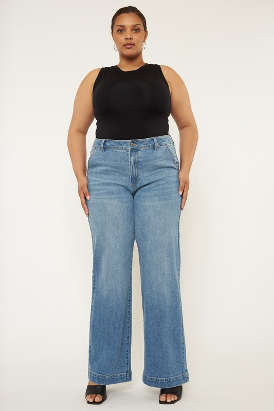 Kan Can Plus Size High Rise Trouser Wide Leg Jeans - Premium Jeans from Kan Can USA - Just $68! Shop now at Ida Louise Boutique