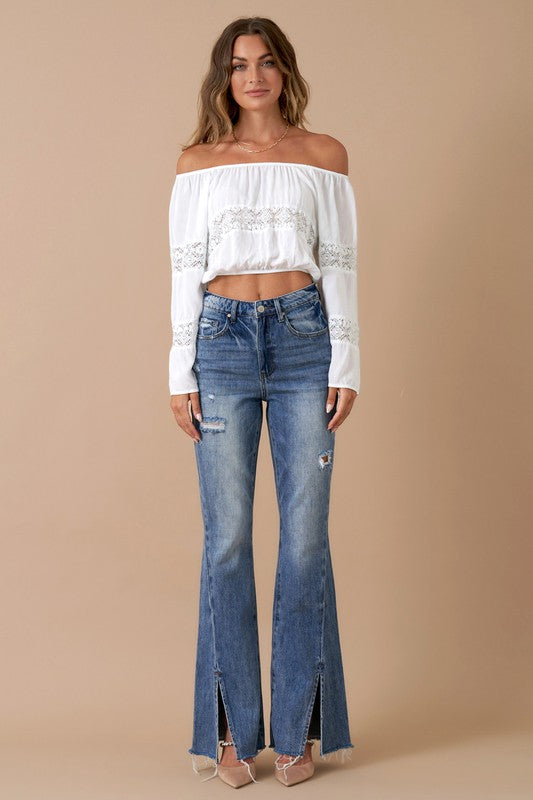 Insane Gene High Rise Split Front Flare Jeans - Premium Jeans from Insane Gene - Just $74! Shop now at Ida Louise Boutique