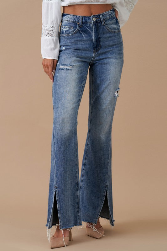 High Rise Slit Flare Denim - Premium Jeans from Denim Lab USA - Just $74! Shop now at Ida Louise Boutique