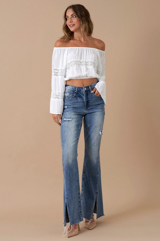 High Rise Slit Flare Denim - Premium  from Denim Lab USA - Just $74! Shop now at Ida Louise Boutique