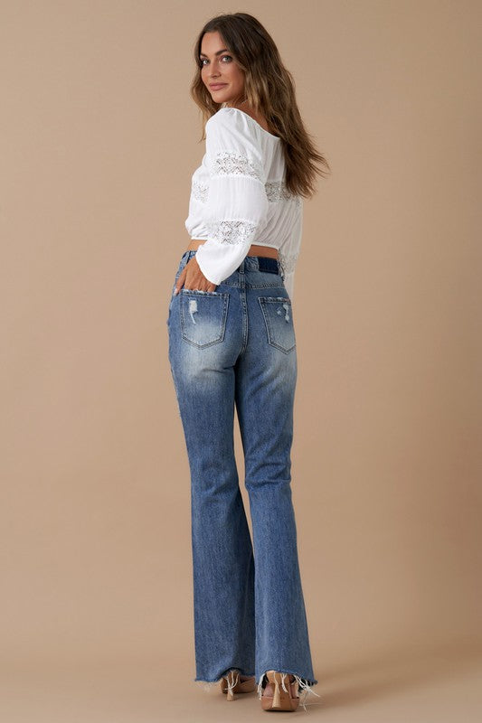 High Rise Slit Flare Denim - Premium Jeans from Denim Lab USA - Just $74! Shop now at Ida Louise Boutique