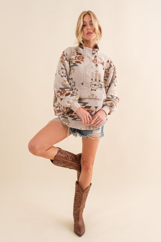 Aztec Western Pullover - Premium Sweatshirt from Blue B - Just $66! Shop now at Ida Louise Boutique