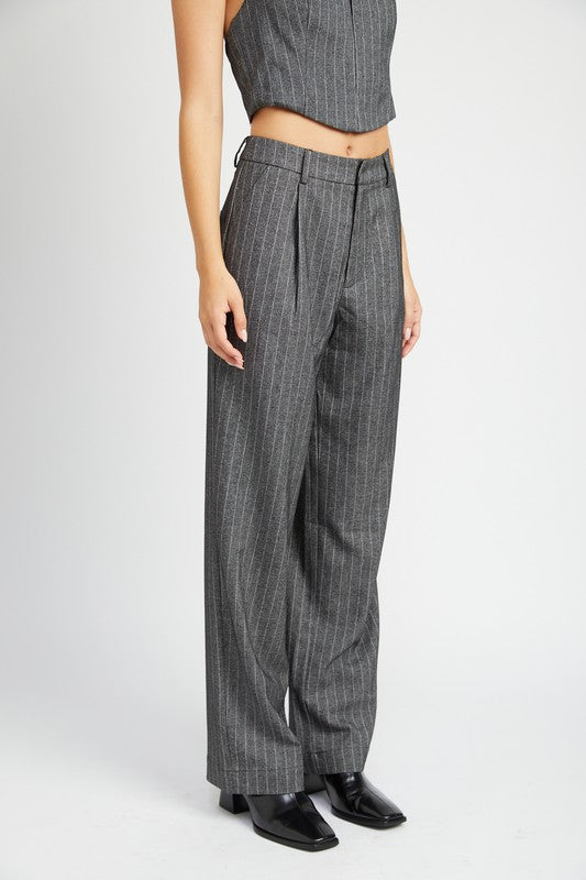 Loose Fit Black & White Women's Pants with a Pin Stripe - Premium Pants from Emory Park - Just $68! Shop now at Ida Louise Boutique