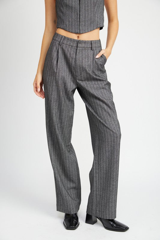 Loose Fit Black & White Women's Pants with a Pin Stripe - Premium Pants from Emory Park - Just $68! Shop now at Ida Louise Boutique