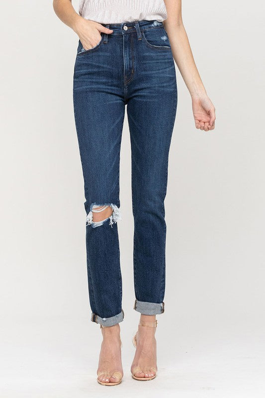 Vervet Distressed Roll Up Stretch Mom Jeans - Premium Jeans from VERVET by Flying Monkey - Just $64! Shop now at Ida Louise Boutique