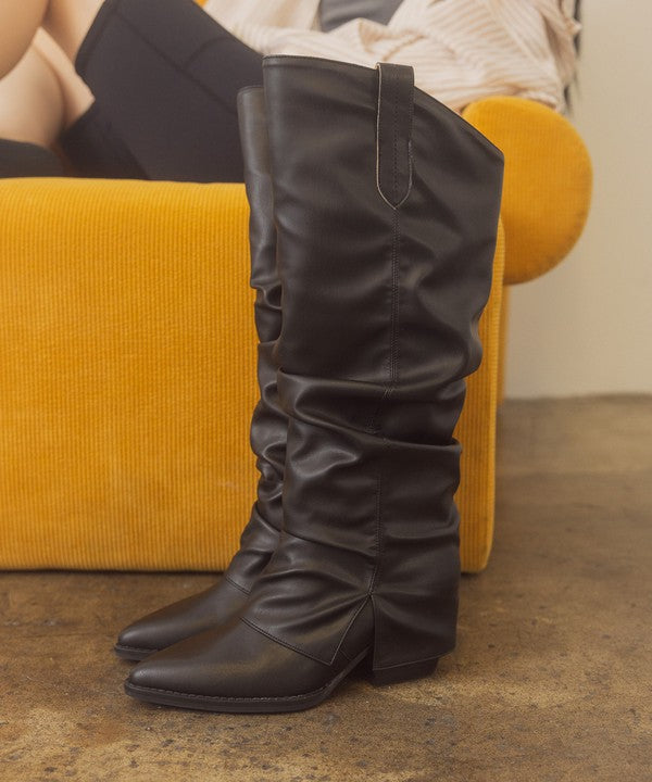 Thea - Fold Over Slit Faux Knee High Boots - Premium Knee High Boots from Oasis Society - Just $110! Shop now at Ida Louise Boutique