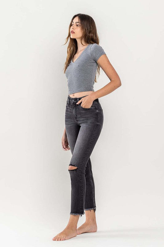Vervet High Rise Stretch Distressed Crop Straight - Premium Jeans from VERVET by Flying Monkey - Just $70! Shop now at Ida Louise Boutique